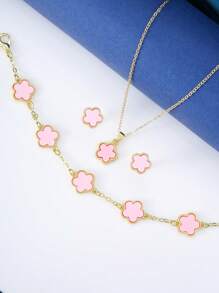 Set de 4 piezas de joyas decoradas con flores - regalo para San Valentín, Mamá, Madre, Día de la Madre - Rosa - Ver 2