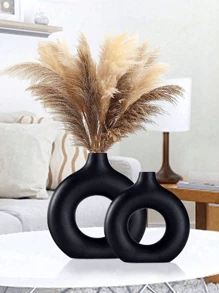 1pc Black Plastic Circular Flower Vase Decoration, Simulated Dry Flower Decoration Vase, Artistic Vase For Floral Arrangements, Simple Fall Living Room Exhibition Hall Decoration,Home Decor,Flower Vase,Centerpiece,Table Decor Valentine's Day, Valentines Wed Room Decor Glass Vase - Black - View 1