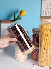 1pc Glass Material Food Storage Container, Candy Jar, Nuts Storage Bottle, Popcorn Container, Suitable For Home Kitchen And Dining Room Organization