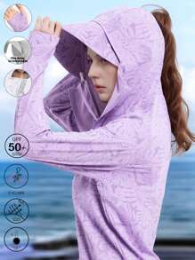 1 件女式轻质连帽防晒夹克，2024 新款情侣款迷彩，可拆卸抽绳，UPF 50+ 紫外线防护，适合春夏季 - 紫色 - 查看 1