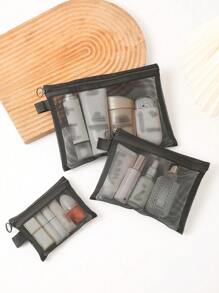 Mesh Makeup Bag Portable Travel Cosmetic Organizer Pouch - Black - View 1