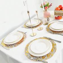 12 tovagliette monouso 40/50 dorate, 13" tovagliette rotonde in maglia metallica glitterata e dorata, centrini di carta velina metallica dorata, decorazioni da tavolo per matrimonio, compleanno e feste