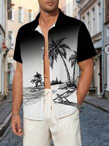 Camisa de hombre con estampado 3D de árbol de coco degradado de verano