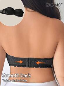 Soutien-gorge sans bretelles avec empiècements en dentelle et armatures, lingerie confortable pour femmes grande taille