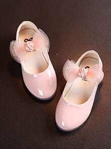 1 Pair Girls Solid Color Glossy Butterfly Ballet Flats With Soft Soles. Suitable For Girls Aged 3-7, Spring/Summer/Autumn. Comfortable, Soft, Microfiber. For Daily Wear