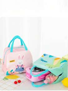 1 pieza Bolsa de almuerzo aislada con estampado de dibujos animados, fiambrera de pana, bolsa refrigeradora térmica impermeable y suave grande, contenedor de almuerzo impermeable, bolsa de cosméticos, bolsa de aseo de viaje, bolsa de viaje de cosméticos