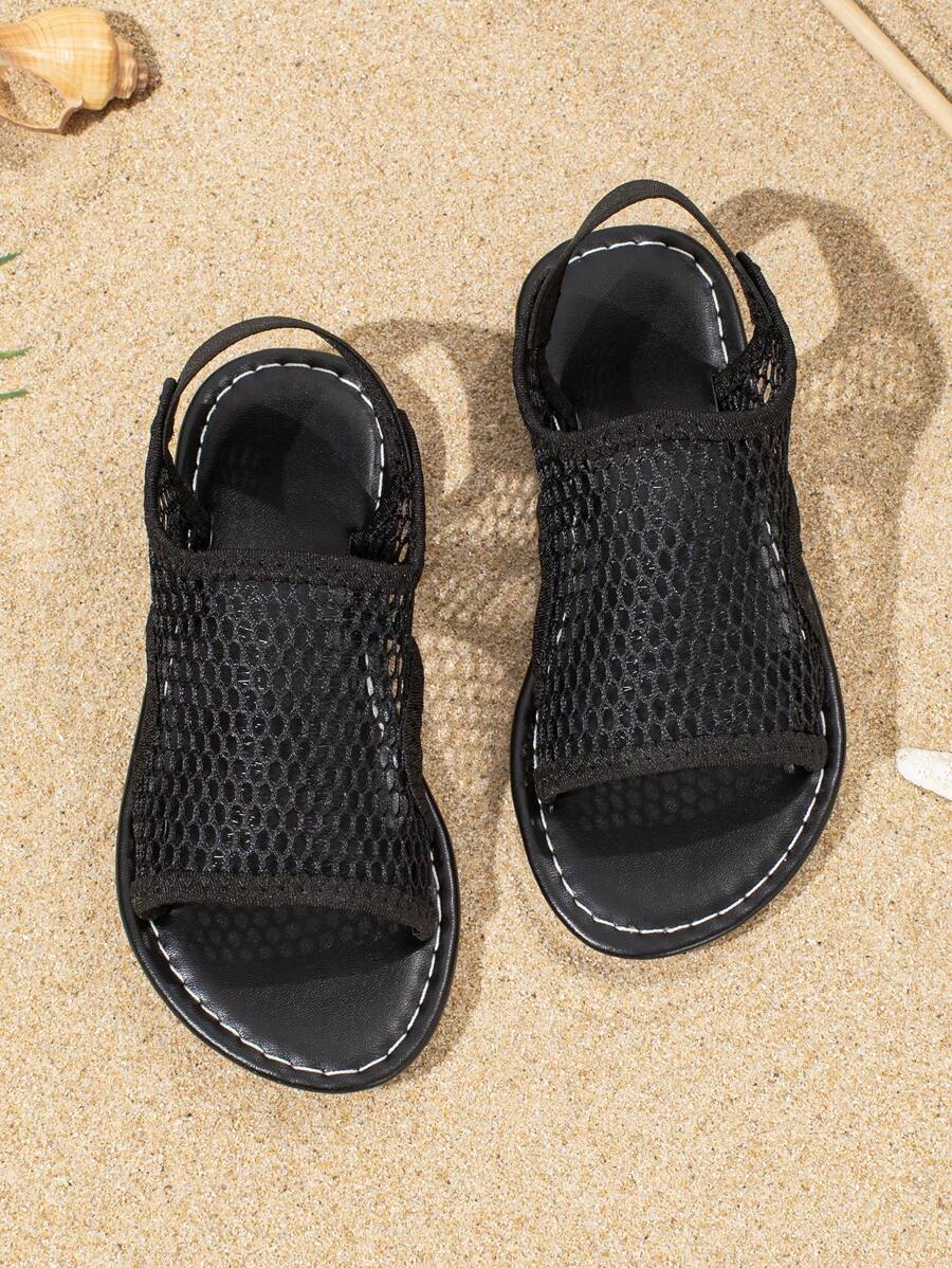 Summer Kids' Mesh Sandals, Fashionable Breathable Flat Slip-On, Casual Holiday Beach Shoes, Suitable For Daily Wear - Black - View 1