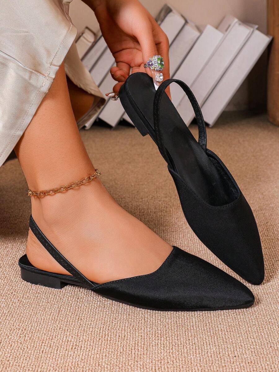 Factory Directly Sold High-Quality Old Money Style Women's Backless Sandals, Romantic French Pointed Toe Super Comfortable Low Heel Slip-On Shoes, Spring/Summer - Black - View 1