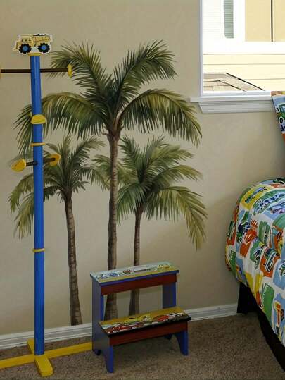 1 件家居装饰经典风格棕榈树墙贴花，防水陶瓷表面海滩场景 DIY 墙贴，幻想主题，一次性使用不对称花卉图案用于客厅装饰，乙烯基贴花用于家居装饰，墙面装饰品刷新您的家居墙面艺术卧室装饰贴纸家居装饰客厅墙纸墙贴派对装饰卧室办公室装饰家居装饰品个性化贴纸