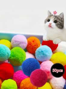 50 stuks kleurrijke interactieve pluche kattenliefhebber en kattenmoeder houden van speelgoedballen, kauwbestendige veer kattenliefhebber en kattenmoeder houden van trainingsspeelgoed, kattenliefhebber en kattenmoeder houden van en hondenliefhebber en hondenmoeder houden van entertainmentbenodigdheden