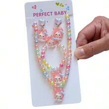 Sanrio 4pcs Sanrio Cartoon Hello Kitty Necklace Hairclips Ring Set Toy Kawaii Sanrio Teenagers Hairpins Accessories Birthday Gifts