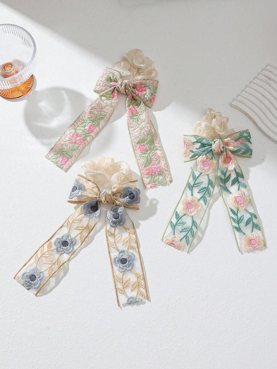 1/2 dây buộc tóc đuôi ngựa in hoa phong cách Trung Hoa thanh lịch dành cho nữ, dây buộc tóc bằng vải lanh in họa tiết cổ điển sang trọng dành cho tiệc lễ hội, kỳ nghỉ, trang phục hàng ngày, dây buộc tóc, phụ kiện đội đầu - Nhiều màu - Xem 1