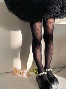1pc Girls Butterfly Hollow Out Stirrup Tights, Suitable For Daily Wear