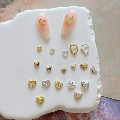 1 件装金属饰品美甲配件心形 3D 美甲装饰美甲用品指甲饰品美甲宝石