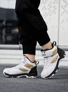 1 Pair Kids Boys Sports Shoes With PU Leather Upper And Hook And Loop Design, Boys Basketball Shoes, Outdoor Hiking Sneakers, Suitable For All Seasons
