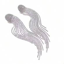 Bride Wedding Reception Highly Shiny Claw Chain Rhinestone Drop Tassel Crystal Dangle Earrings - Silver - View 2