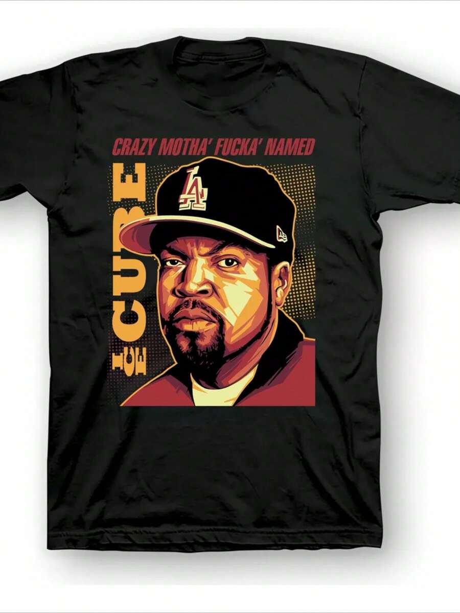 Camiseta para hombres 1Pcs 220g 100% algodón estampa digital estilo hiphop de Ice Cube - Negro - Ver 1