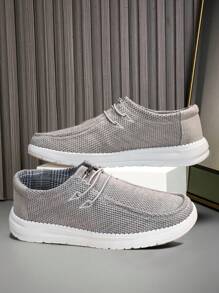 TOLLN 1 Pair Men's Knit Breathable Low-Top Casual Shoes, Lightweight Anti-Slip Loafers, Solid Color Minimalist Sneakers
