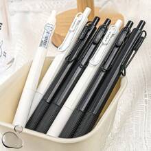 1pc 6pcs/Set Simple Quick-Drying Black Push Button Pens, 0.5mm Fine Point, Black Ink Retractable Ballpoint Pens, Versatile & Minimalist