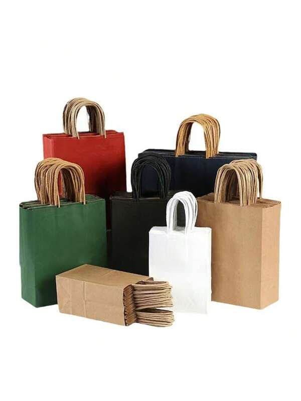 10 pezzi/confezione Borse regalo di carta con manici, confezione di grandi dimensioni, adatte per regali di compleanni, piccole imprese, al dettaglio di generi alimentari, matrimoni, da asporto, borse per regali artigianali, caramelle, confezioni natalizie