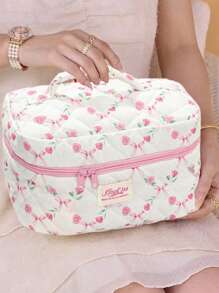 1 件/套绗缝拉链袋化妆包，时尚休闲时尚便携式化妆包，多功能，大容量大储物袋，可装钱包、口红、卫生巾、袋垫、硬币、钥匙、耳机、Air Pods、有线耳机、电缆、充电器、耳机、可爱洗漱用品收纳袋、旅行储物袋，适合女士、糖果、护士、女学生、节日礼物。