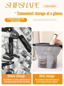 1 件旅行防水扣化妆包便携式折叠透明 PEVA 网状储物袋大容量手提包沙滩游泳手提包化妆品收纳袋女士男士