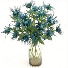 Tres ramos de flores de cardo azul artificiales, tallos largos, textura real, plástico, adecuados para decoración del hogar, jardín, boda, oficina, fiesta, Día de Acción de Gracias, Día de la Madre, graduación, Día de la Enfermera - Sin contenedor, sin electricidad, sin baterías