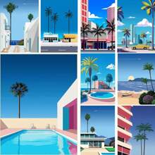 1pc Japan Beach City Summer Hiroshi Nagai Vaporwave Prints Posters Wandkunst Canvas Schilderij Nordic Wandfoto's Woonkamer Decor Geen Lijst