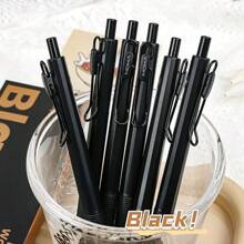 1pc 6pcs/Set Simple Quick-Drying Black Push Button Pens, 0.5mm Fine Point, Black Ink Retractable Ballpoint Pens, Versatile & Minimalist