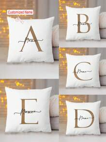 1 pieza Funda de almohada personalizada con patrón de inicial/nombre, decoración del hogar de estilo moderno y sencillo, funda de cojín suave, adecuada para abuela, padres, parejas, maestros, hermanas en varios tamaños - regalo perfecto para amas de casa, cumpleaños u ocasiones especiales, sin relleno de almohada incluido, transpirable, ligero, lavable, lindo, cálido, suave, cómodo, renovación otoñal del hogar, decoración de otoño - Multicolor - Ver 27