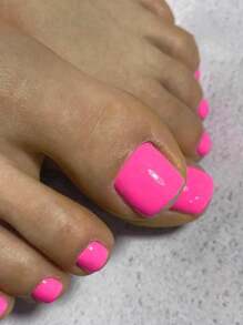 100 Pcs Glossy False Toe Nails 12-Sizes /Box Rose Red Press On Nails Full Cover Short Square Fake Toenails Artificial Pedicure For Women Girls