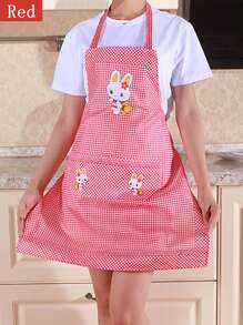 1 件轻质快干便捷围裙，兔子图案，成人系颈涤纶腰裙