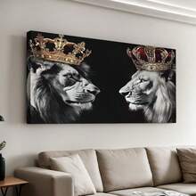 1pc Framed Lion Picture Wall Decor Canvas Wall Art Black And White Animal Lion King And Queen Painting Prints Modern Artwork For Living Room Bedroom Home Office Decor Canvas Painting 2D - Framed - View 2