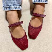 Women's Elegant Flats With Lace-Up Mesh Transparent Mesh Comfortable Flats Black Gold - Gỗ đỏ - Xem 4