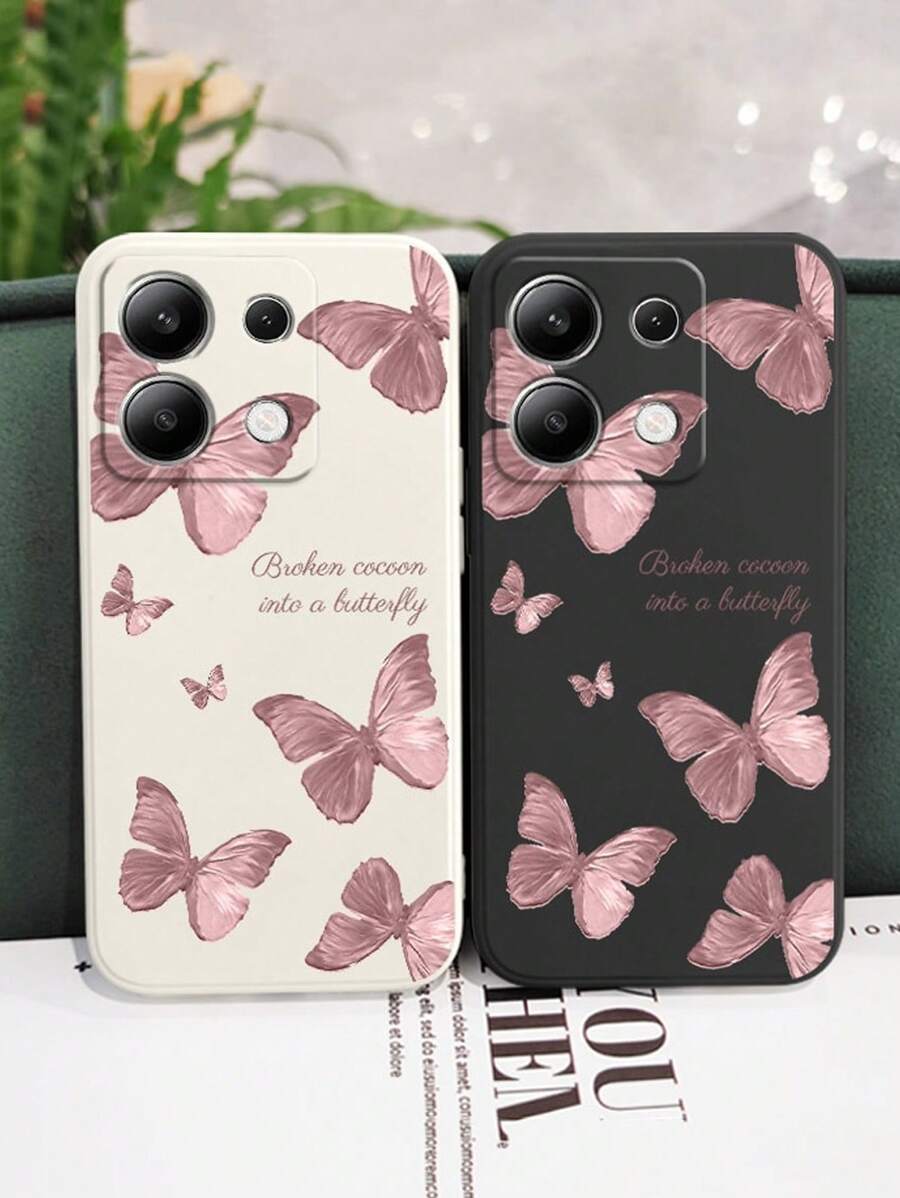 2 件蝴蝶彩绘防震米色和黑色手机壳，适用于 16/15 XR/7/8、 15 Pro Max/12 Pro Max/13 Pro Max/14 Pro Max、13 14 11 12 P14、P11 软壳、P12 防震 XS XR/78P.78GES2、Redmi 系列 S24、A03s、A03 Core、A04、A12、A13、A14、A21s、A22、A23、A24、A32、A33、A34、A5、A51、A52、A53、A54、A71、A72、A73、S20 Fe、S21、S22、Mi 系列、Redmi 9、Redmi 9a - 彩色 - 查看 1