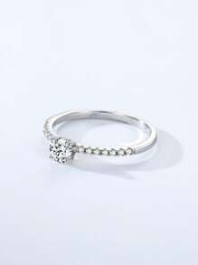 1pc 925 Sterling Silver Simple Dazzling Zirconia Finger Ring The Perfect Gift For Women's Holiday Or Anniversary