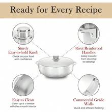 Olla Caldero de aluminio de 11 cuartos con tapa de vidrio, rendimiento de horno holandés para una distribución uniforme del calor, perfecta para servir grupos grandes y pequeños, asas remachadas de grado comercial - 11 cuartos - Ver 6