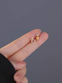 1 对 925 纯银不对称镂空胡萝卜兔耳钉，可爱简约甜美耳环，适合女性日常佩戴，百搭可爱的珠宝礼物 - 兔子 - 查看 6