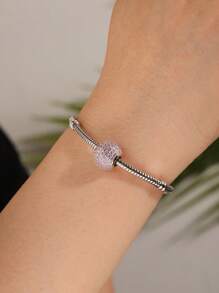 1pc Basic Round Full-Rhinestone Cubic Zirconia Beaded S925 Sterling Silver Love Dream Series Fashion Women DIY Bracelet, Suitable For Daily Wear And Festivals, Creative Hollow Beads Charm, Delicate Jewelry Gift For Lover, Family And Friends