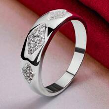 925纯银AAA级三颗锆石戒指，女士时尚婚礼订婚派对礼物首饰 - 銀色 - 查看 5