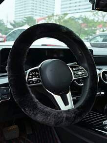 3 pièces/set Housse de volant de voiture noire, peluche d'hiver chaude, élastique, ajustable universellement