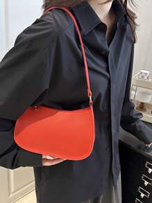 时尚简约红色单肩包手提包，复古喜庆风格婚礼腋下包，别致，轻巧，带拉链，用途广泛，空间宽敞，适合聚会、上下班、化妆品存放 - 紅色 - 查看 8