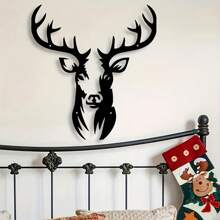1PC Rustic Iron Deer Head Wall Art – Black Metal Deer Silhouette, Christmas Wall Decor For Indoor & Outdoor Use, Stylish Wildlife Home Decoration For Room & Cabin Gifts Birthday Graduation