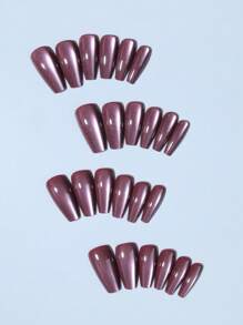 24片/套 Y2K 长棺材形亮面美学浅紫色水晶猫眼亚克力按压式美甲贴片，长款设计，完美贴合假指甲，包含：1片果冻胶和1个指甲锉，猫眼美甲适合女性和女孩日常佩戴，也适合锐舞派对和其他美甲场合。 - 淡紫色 - 查看 3