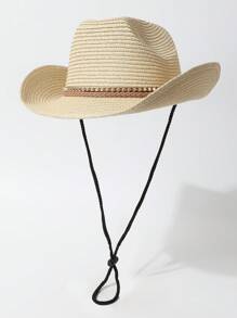 1pc Women's Panama Hat, Jazz Hat, Sun Hat, Beach Hat, Woven Leather Brimmed Hat With Rivet Decor, Suitable For Beach, Hiking, Western Themed Events, Parties, Role Play, Graduation, Masquerade, Festivals, Weddings, Birthdays, Music Festivals, Spring/Summer Wear
