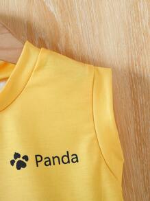 2pcs/Set Baby Boys' Sleeveless Panda Print Tank Top And Shorts, Suitable For Summer Outings