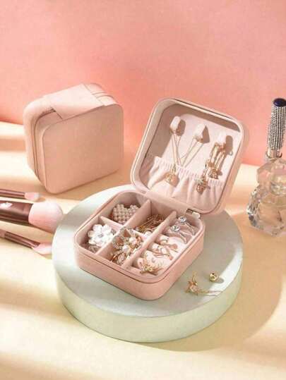 1个迷你首饰盒，便携式旅行首饰盒，多层首饰展示盒，多功能首饰收纳盒，可收纳戒指、项链、耳环、口红等。 - 设计优雅，适合居家和卧室使用。