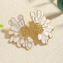 8 Pieces Set Fashion Small White Flower Flower Stud Earrings Drop Oil Metal White Flower Stud Earrings For Women Daily Summer Holiday Party Wear