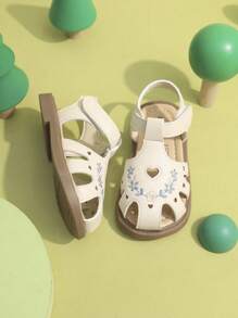 女童刺绣闭趾软底中国风沙滩凉鞋，夏季 - 米色 - 查看 5