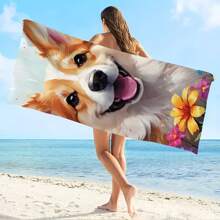 Zeitgenössisches Strandtuch mit Tiermotiv - Polyester, schnelltrocknend, sandbeständig, sehr saugfähig, weich, Strickgewebe, Hundedruck - Handwäsche, 70*150 cm - perfekt für Reisen, Yoga, Schwimmen, Fitness, Picknick